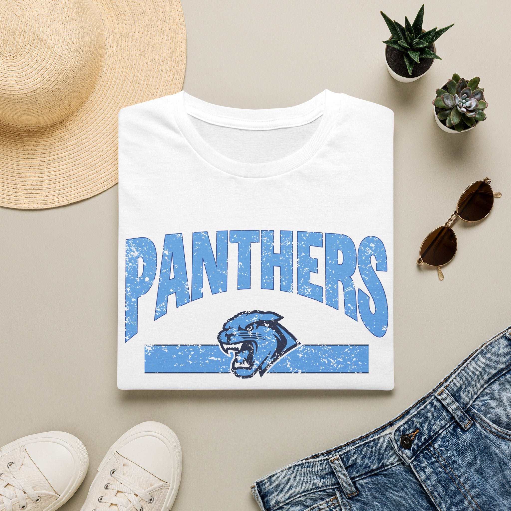 Panthers Vintage Distressed Tee — School Mascot Graphic T-Shirt