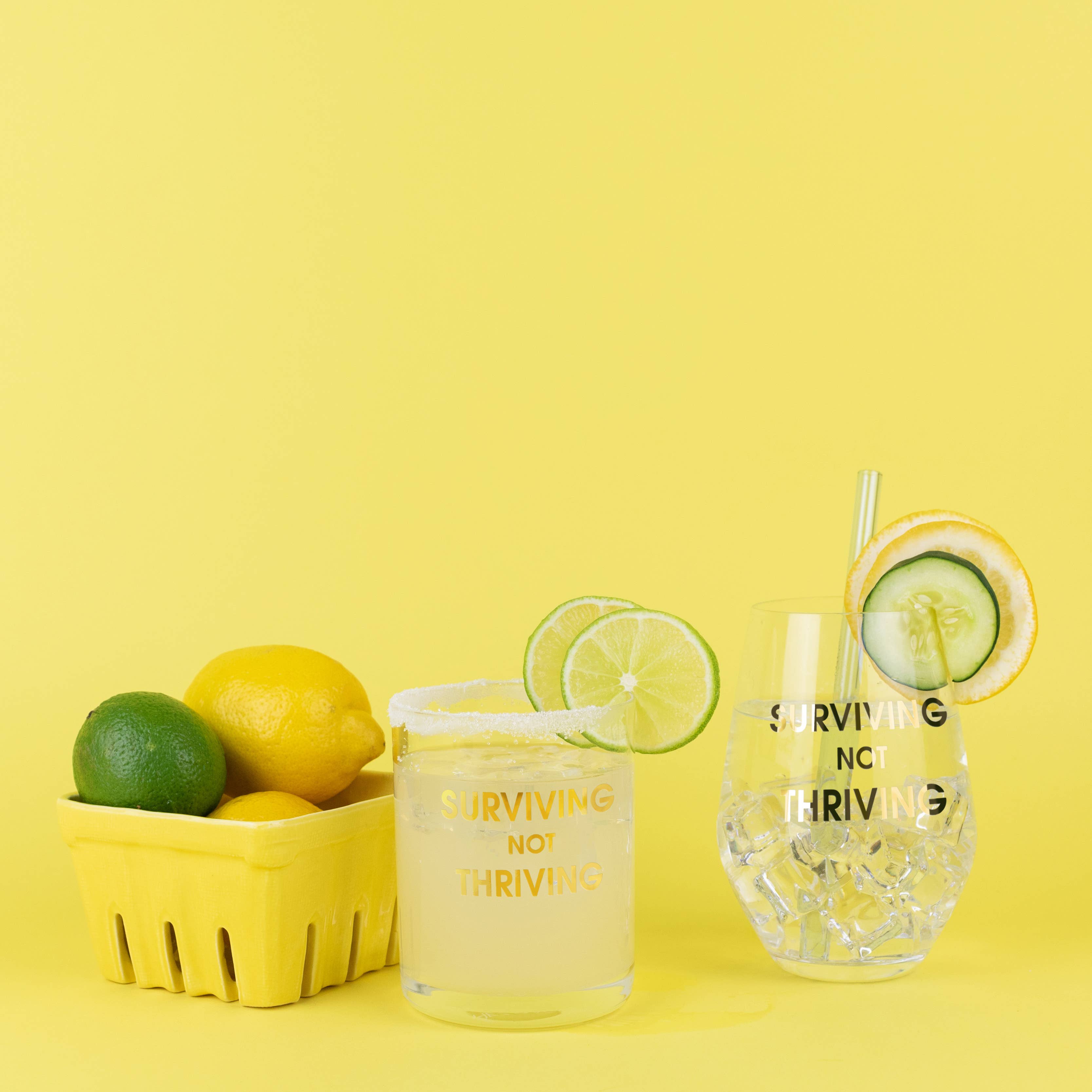 Surviving Not Thriving - Gold Foil Stemless Wine Glass