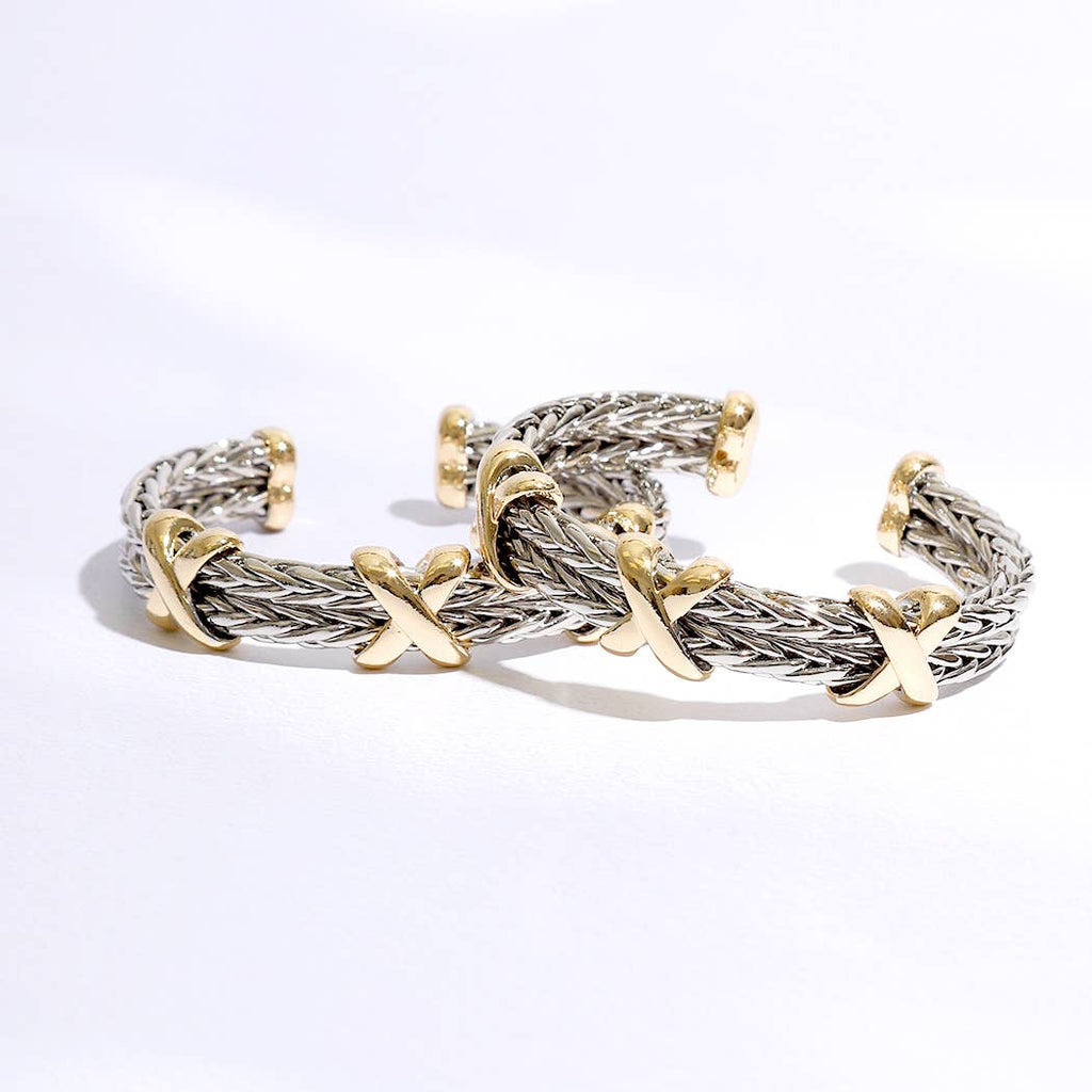 Braided Two Toned Bangle Bracelet