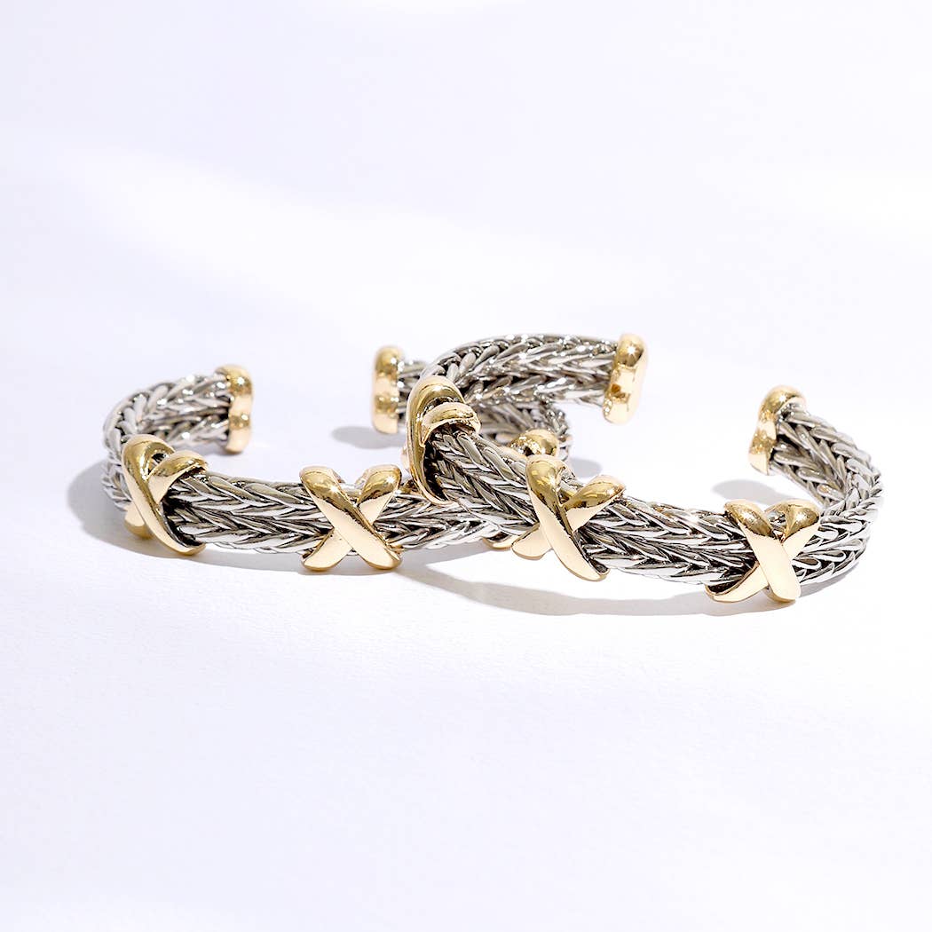 Braided Two Toned Bangle Bracelet