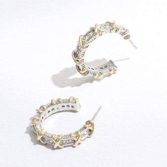Gold two tone X hoop Earrings