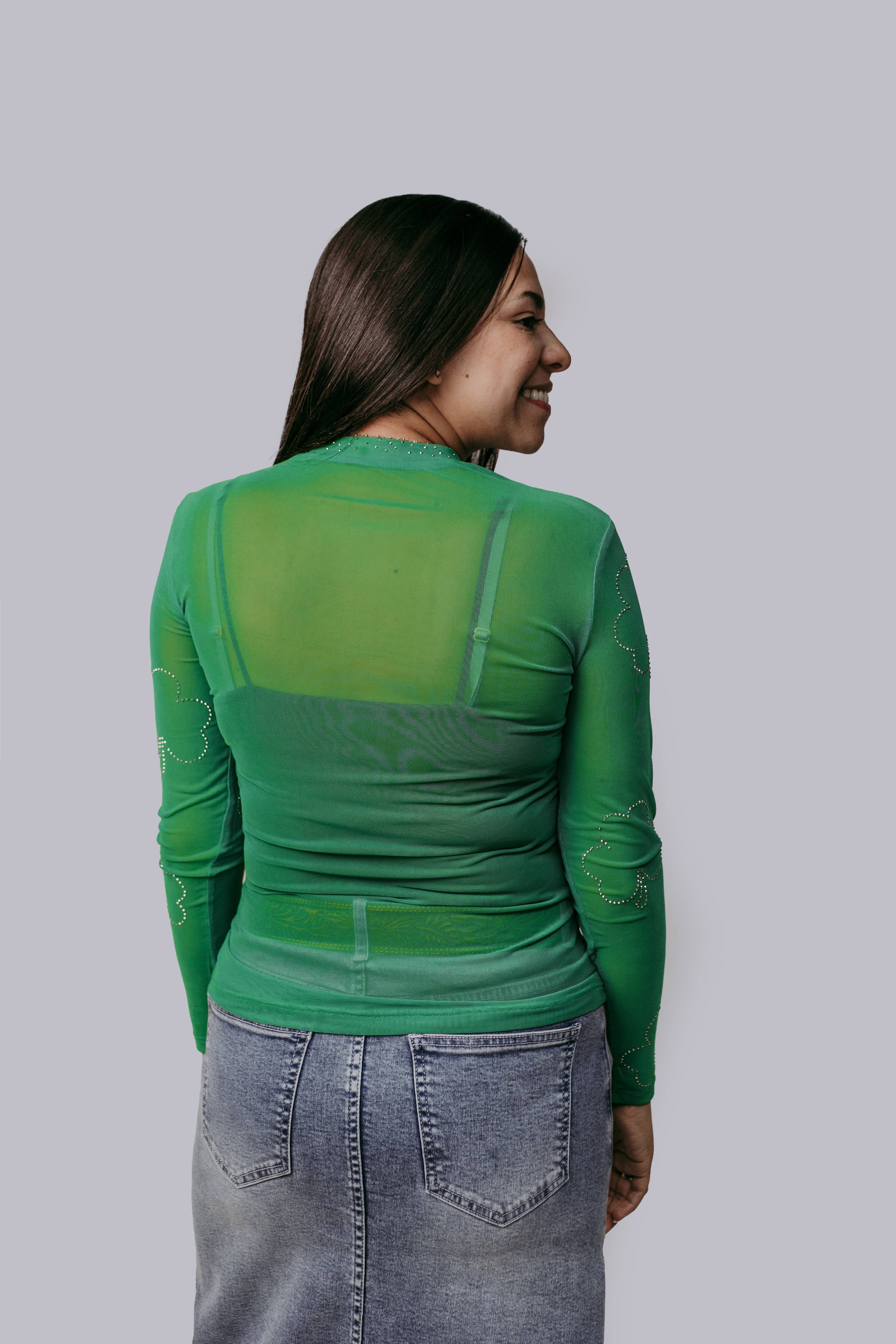 Lucky Rhinestones Mesh Top