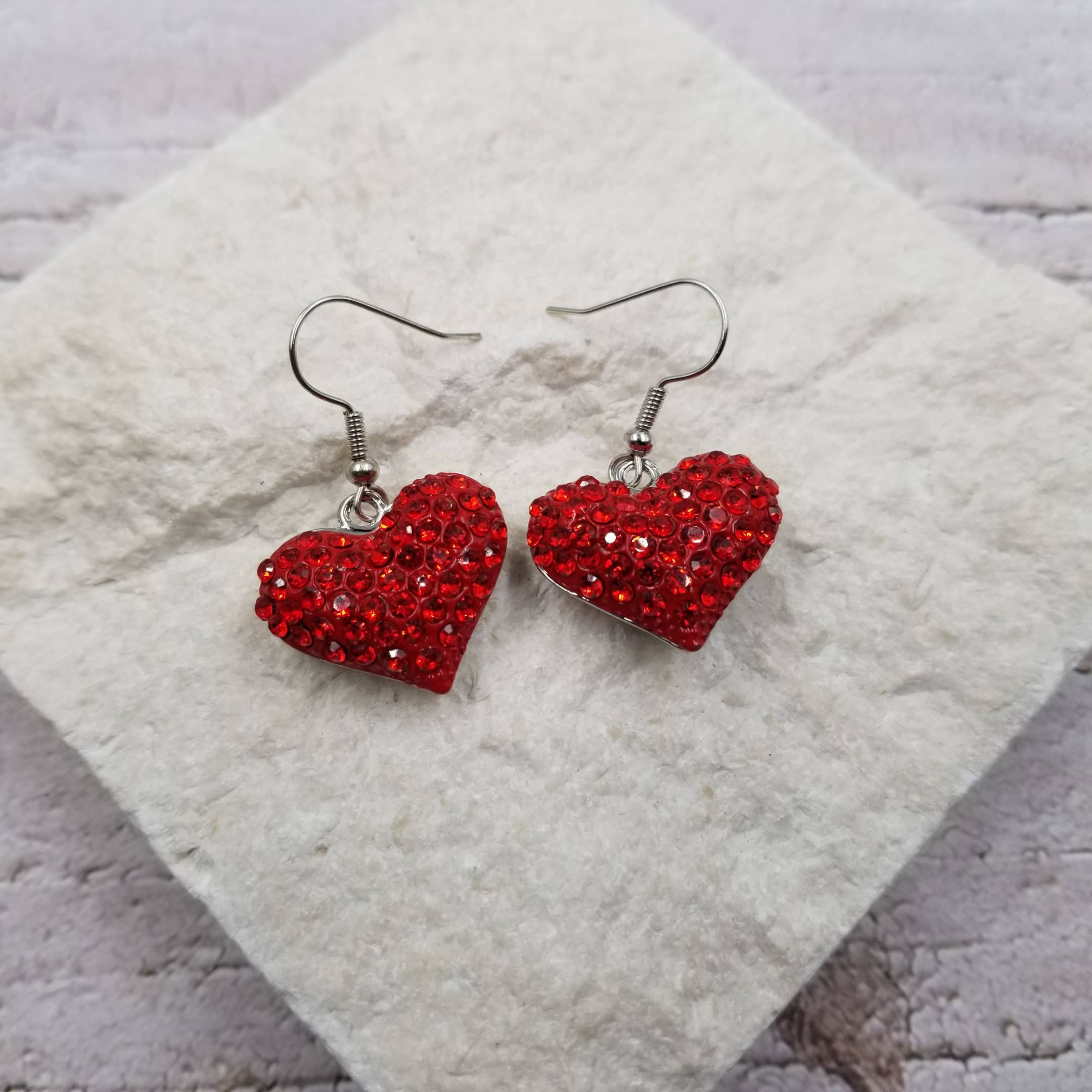 Red Diamond Heart Valentine Earrings