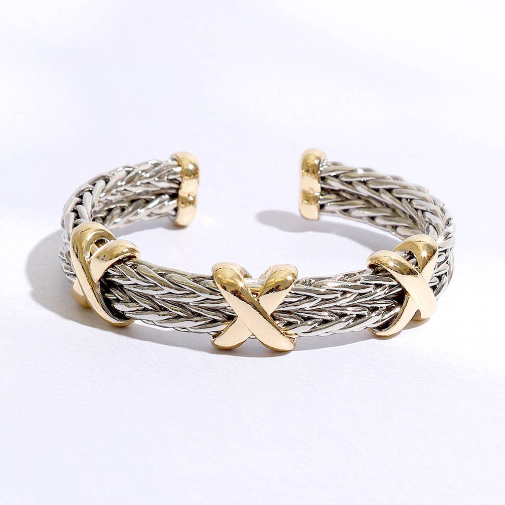 Braided Two Toned Bangle Bracelet