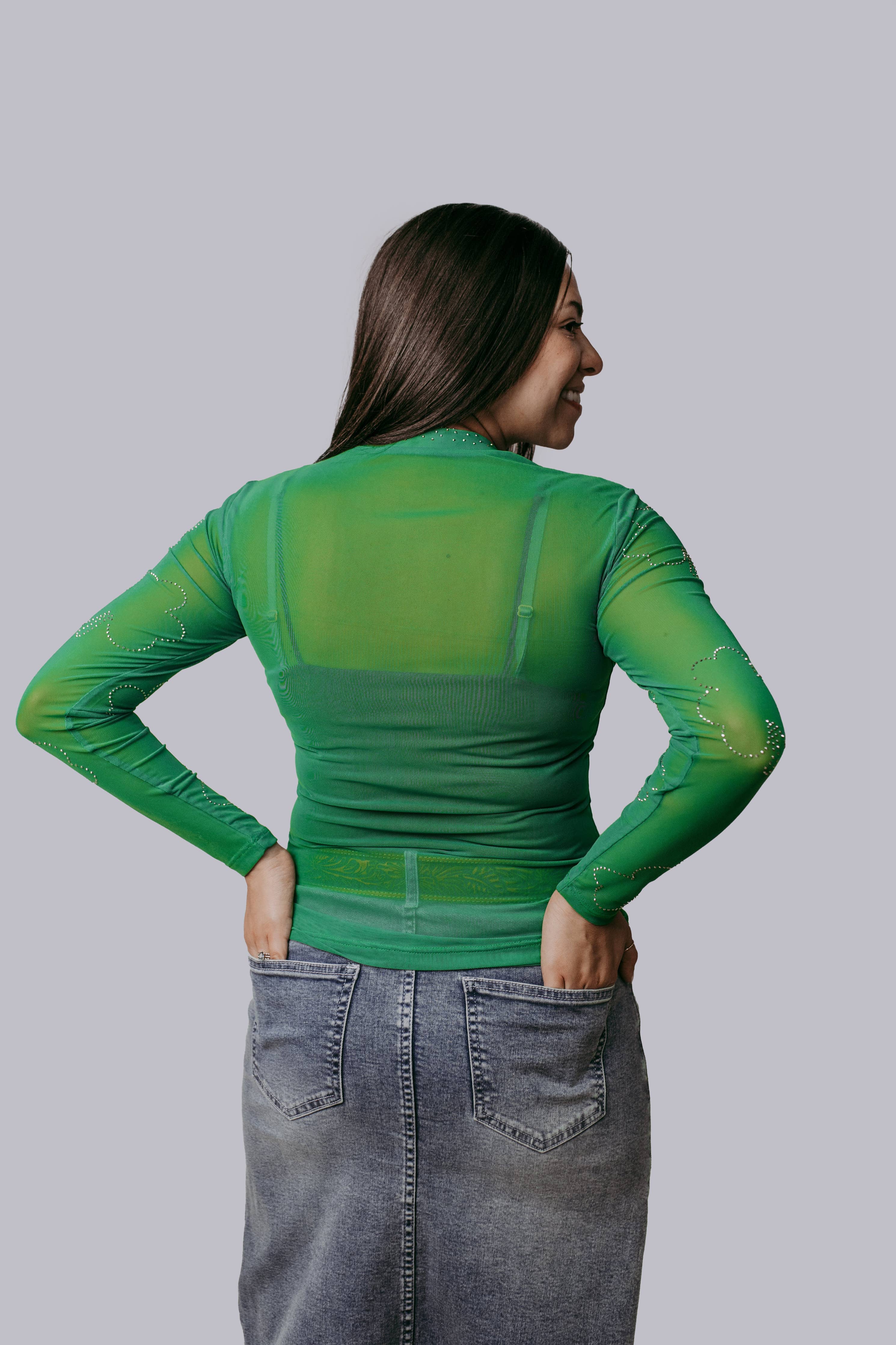 Lucky Rhinestones Mesh Top