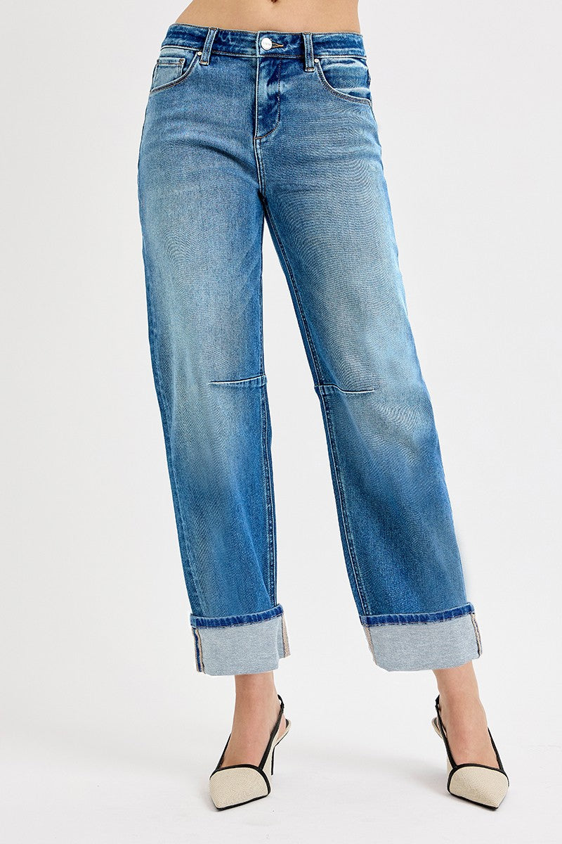Slouchy Crop Barrel Cuffed Jean