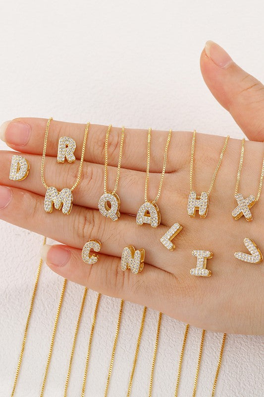 Gold Mini initial rhinestone necklace