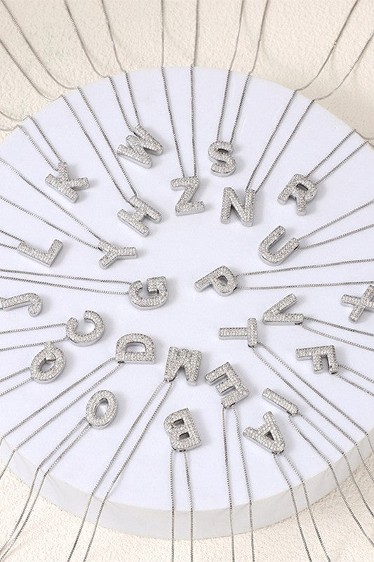 Large silver rhinestone letter necklace