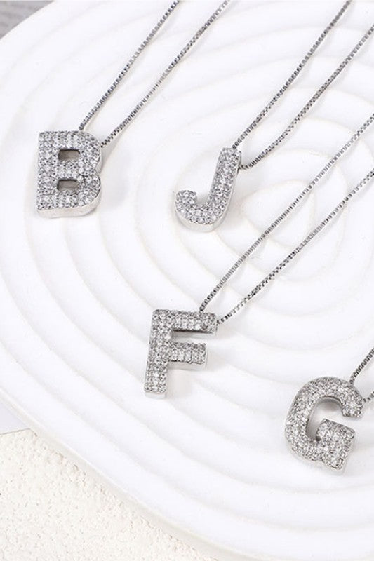 Large silver rhinestone letter necklace