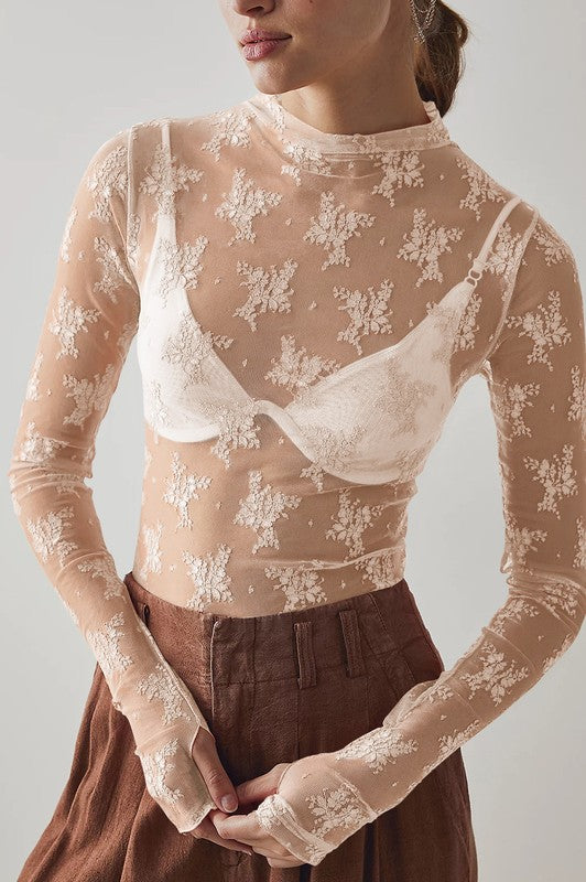 Sheer floral mesh top