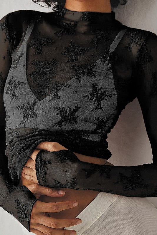 Sheer floral mesh top