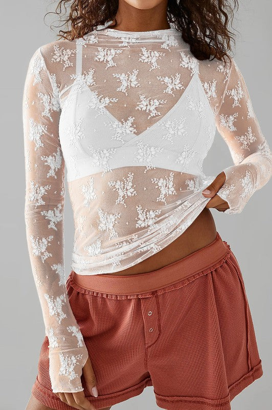 Sheer floral mesh top