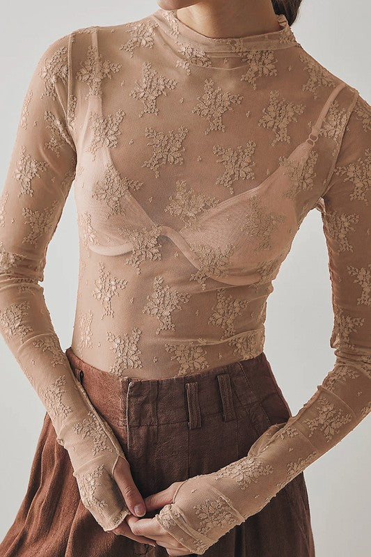 Sheer floral mesh top