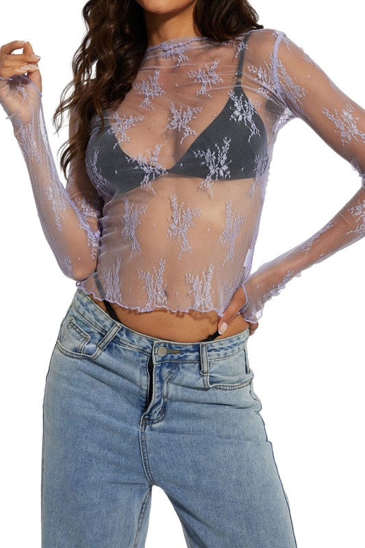 Sheer floral mesh top