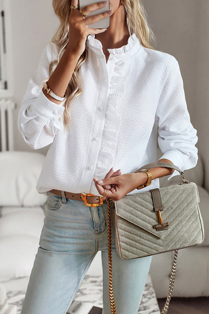 Ruffle Trim Button-Up Shirt