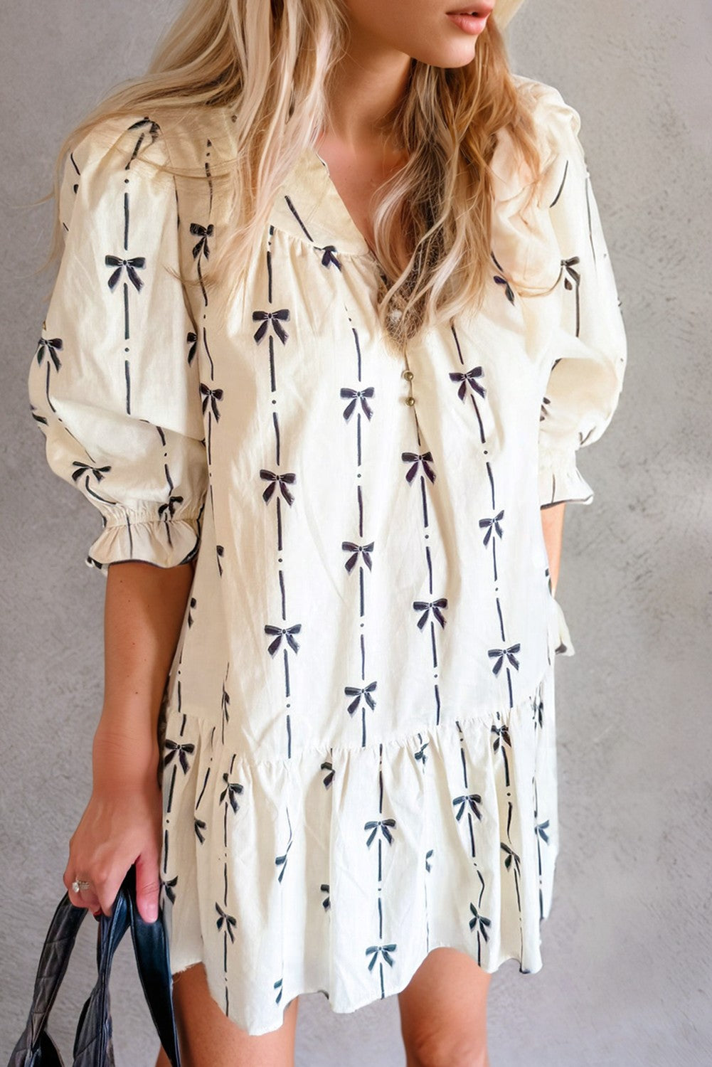 Bowknot Bubble Sleeve Mini Dress