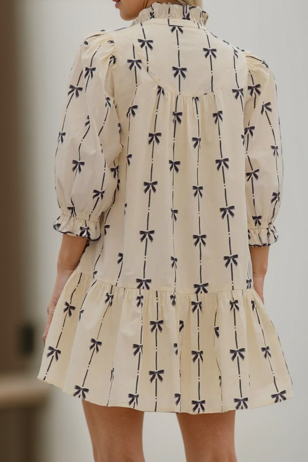 Bowknot Bubble Sleeve Mini Dress