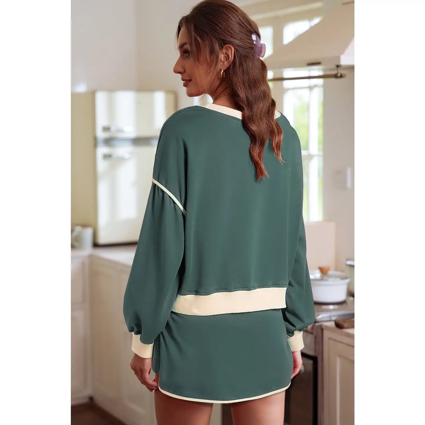 Pullover and Lace-Up Skirt Set