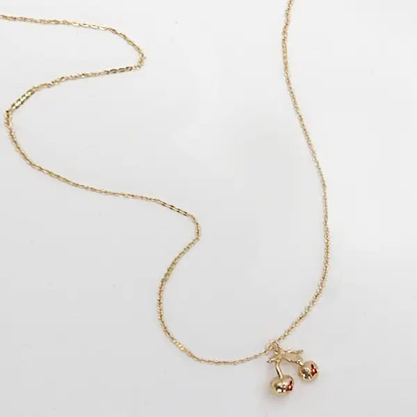Gold Mini Cherry Charm Necklace