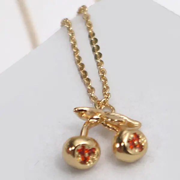 Gold Mini Cherry Charm Necklace
