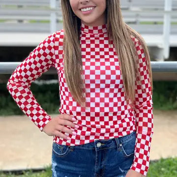 Checkered red Mesh Top