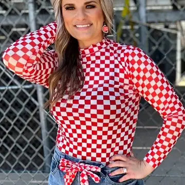 Checkered red Mesh Top