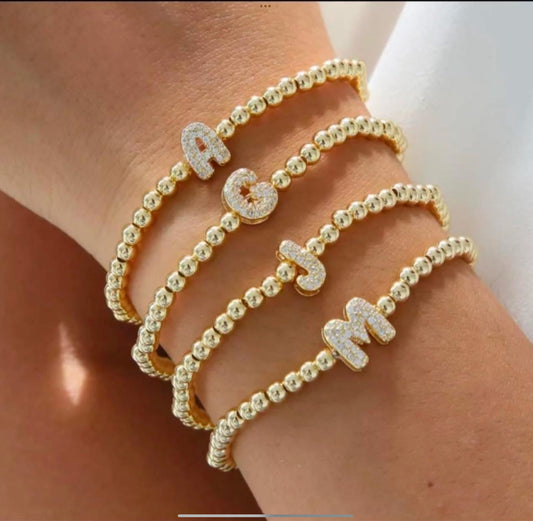 Gold Rhinestone letter Bracelets