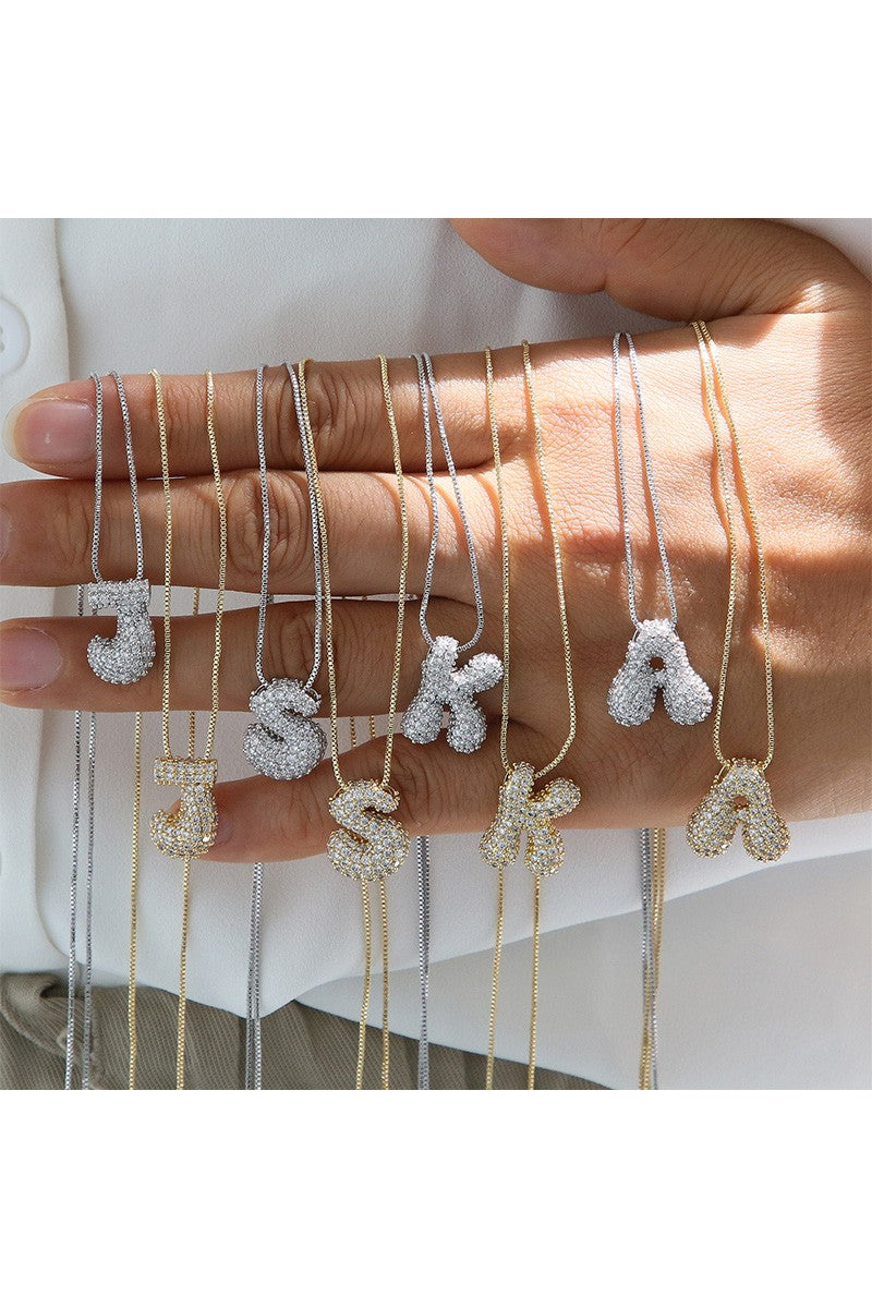 Rhinestone bubble letter necklace