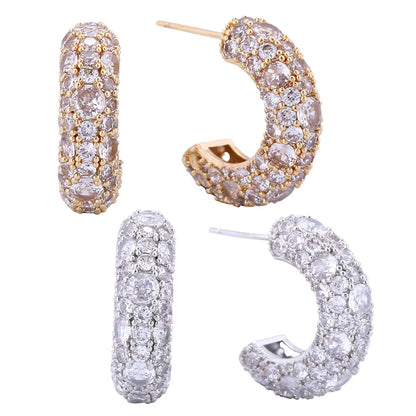 Half Hoop Paved Post Earrings