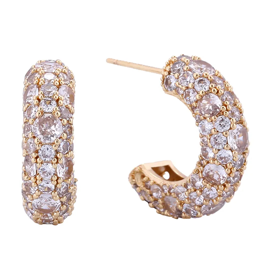 Half Hoop Paved Post Earrings