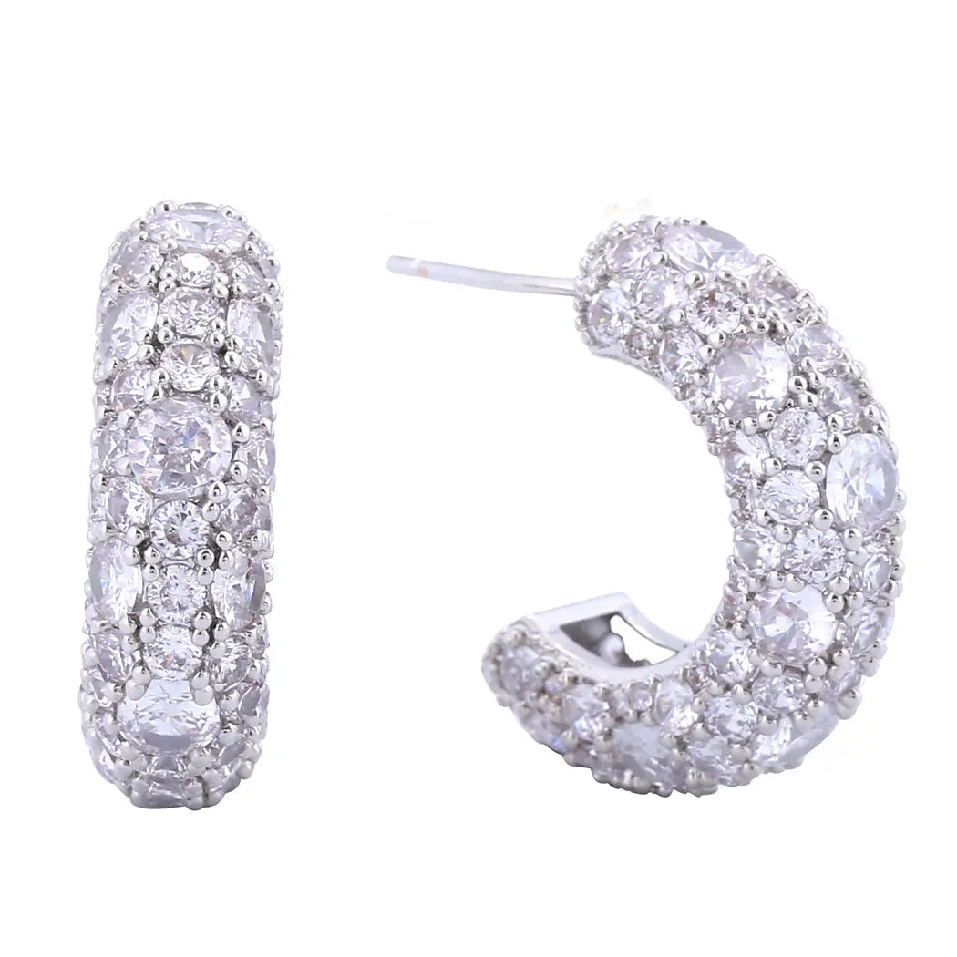 Half Hoop Paved Post Earrings