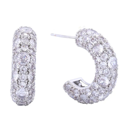 Half Hoop Paved Post Earrings