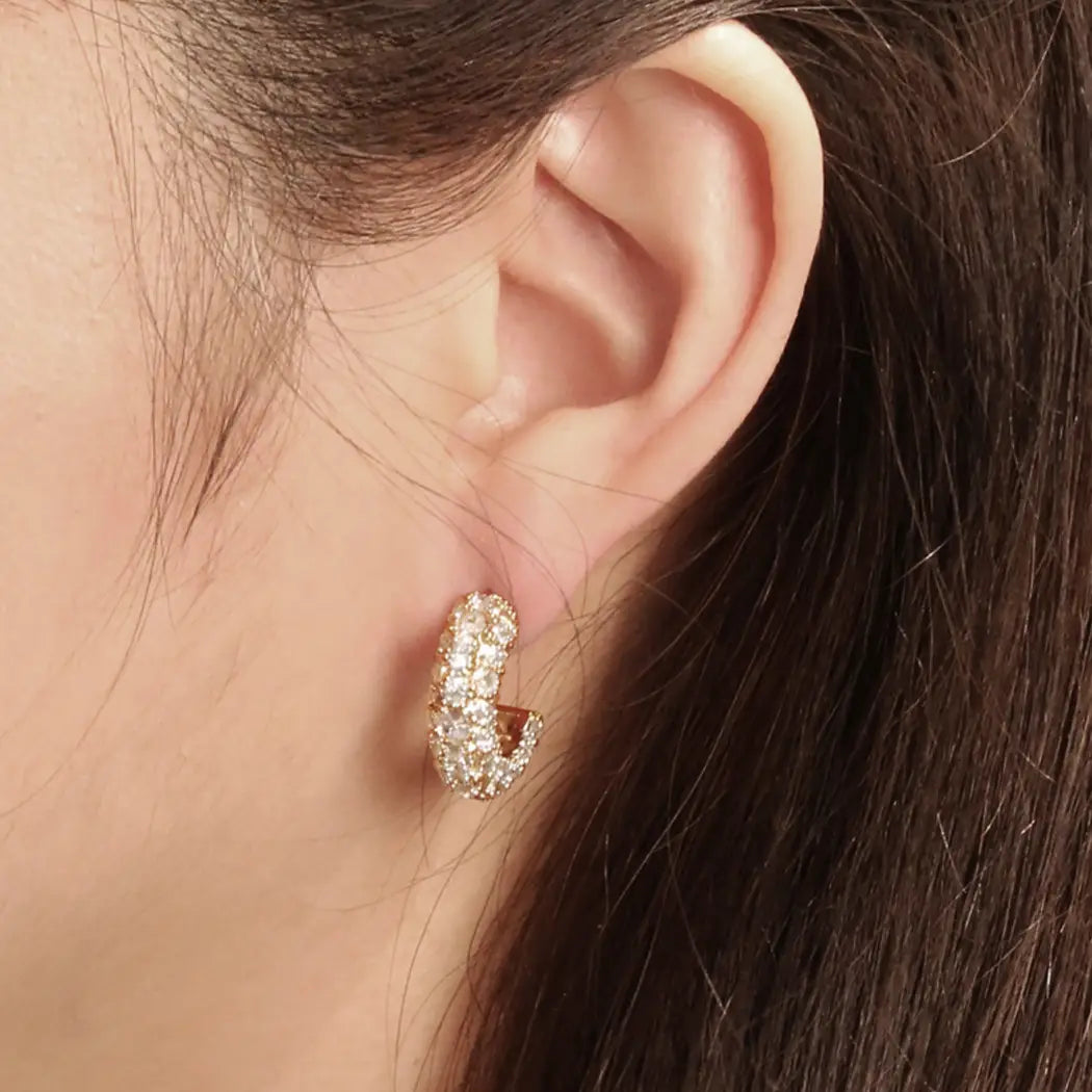Half Hoop Paved Post Earrings