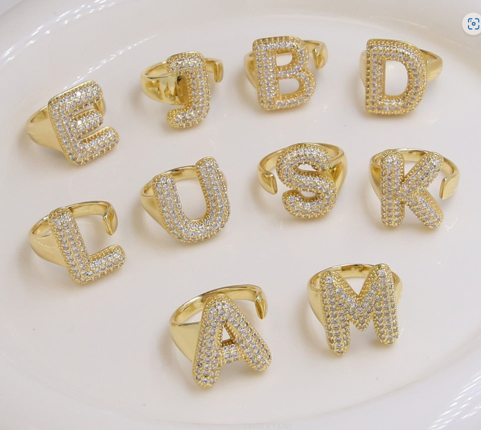 Rhinestone letter rings