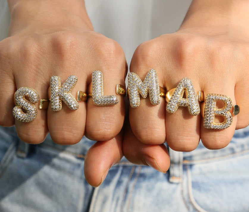 Rhinestone letter rings