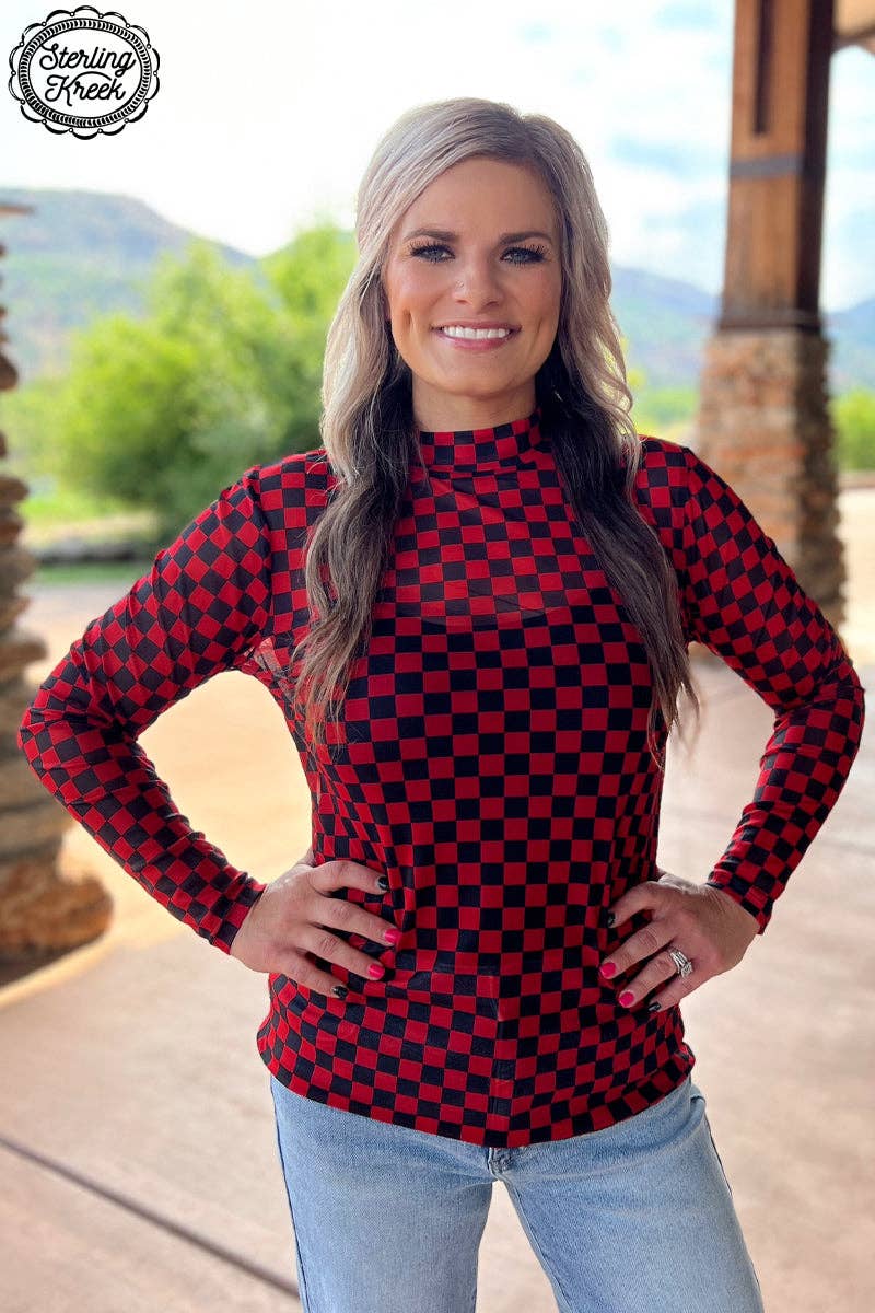 Red & Black checkered mesh top