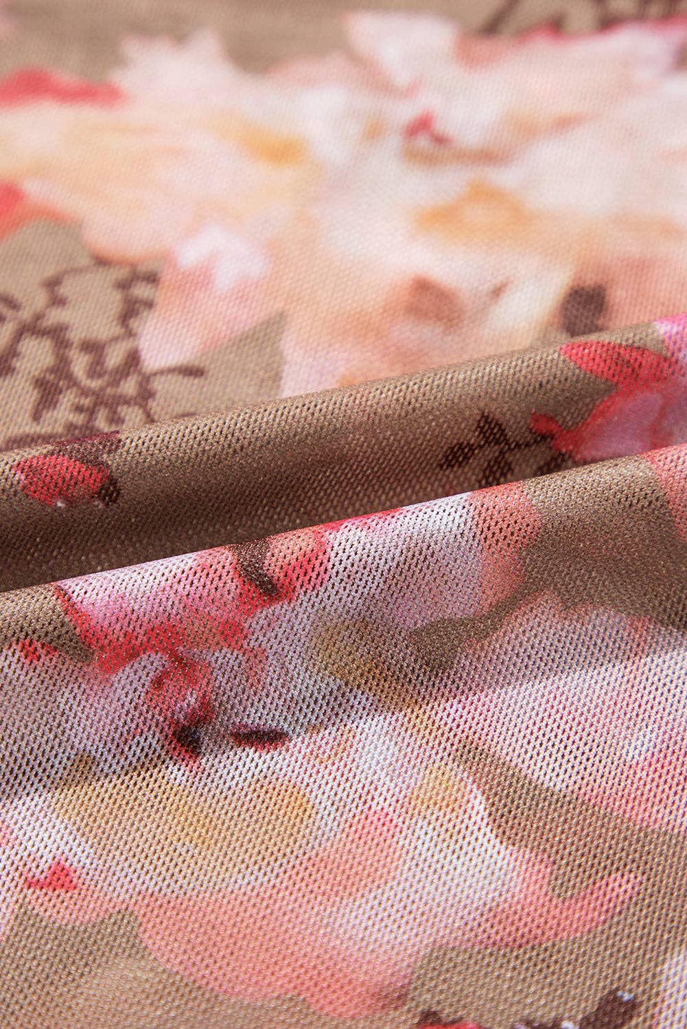 Red floral mesh Long Sleeve Top