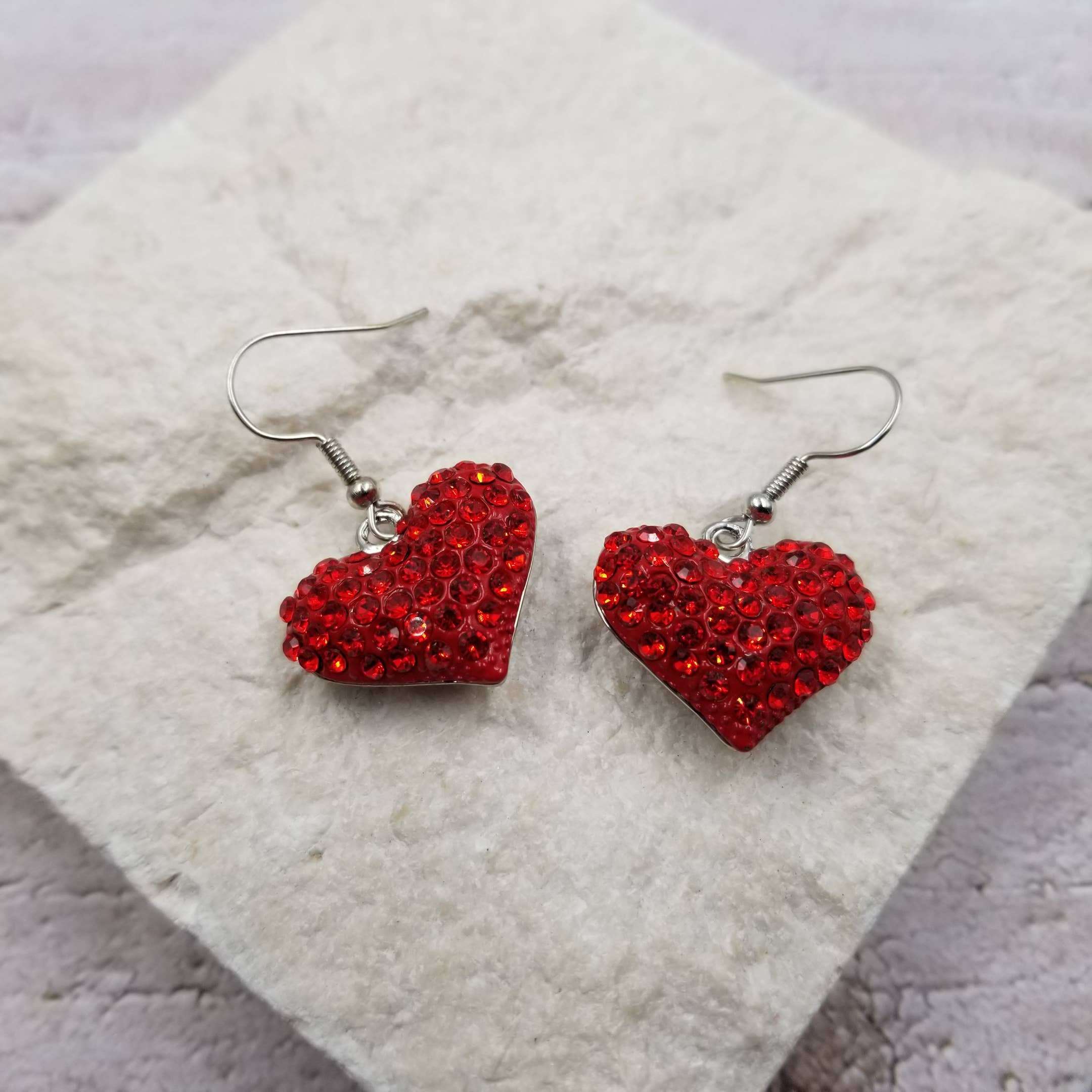 Red Diamond Heart Valentine Earrings