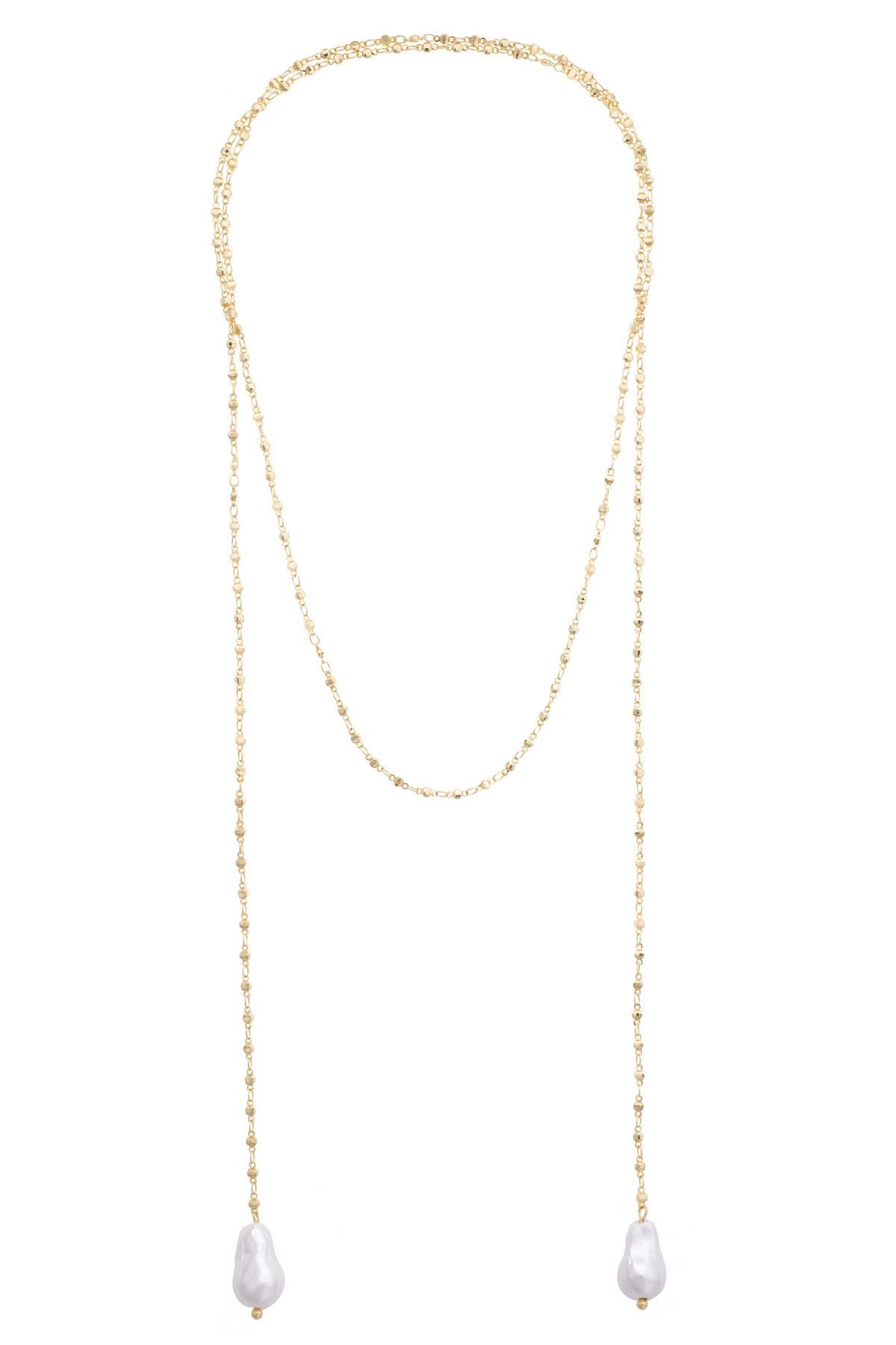 Cordelia Pearl Wrap Necklace in Shiny Gold