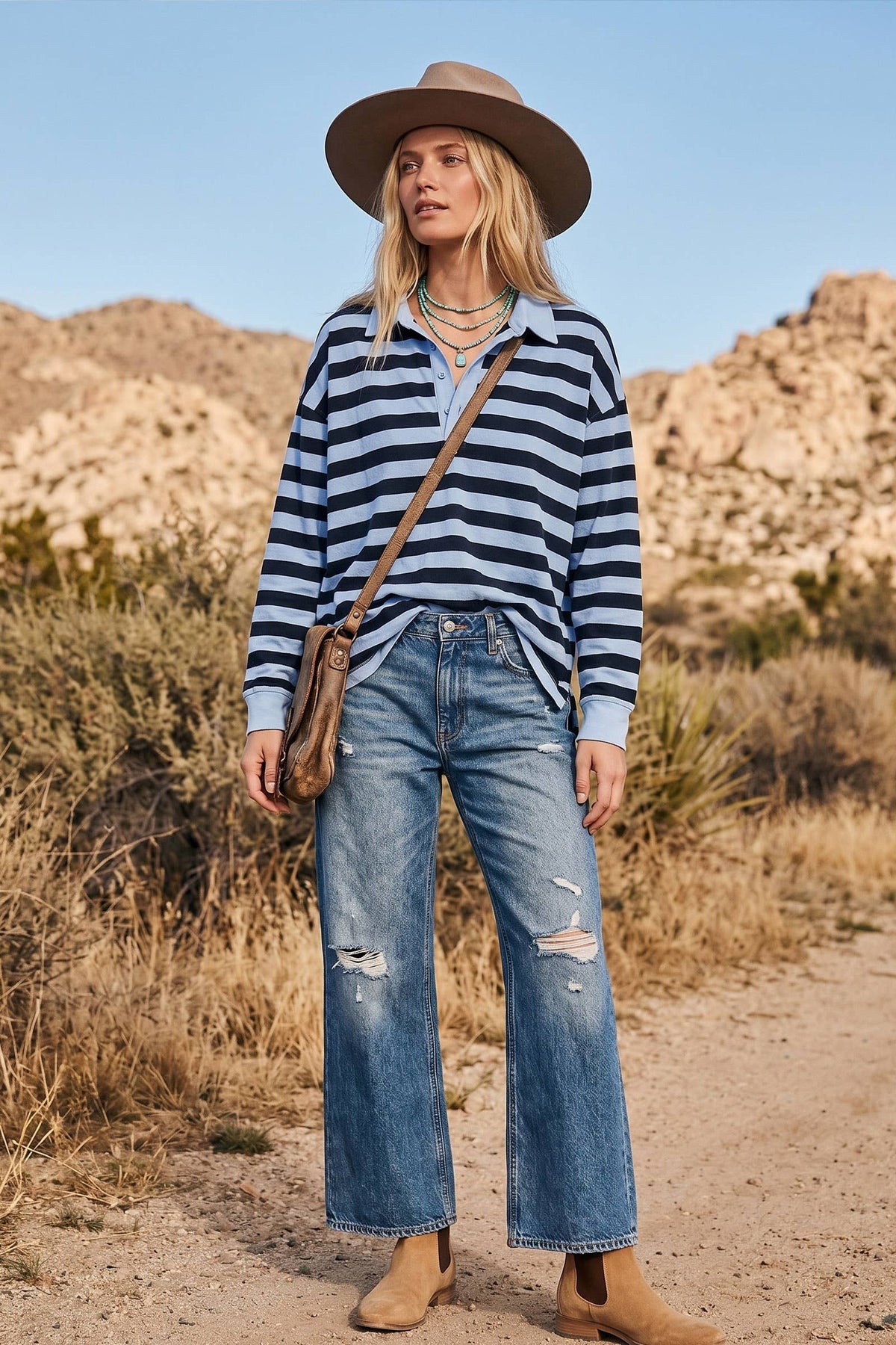 Oversized Stripe Rugby Polo Top