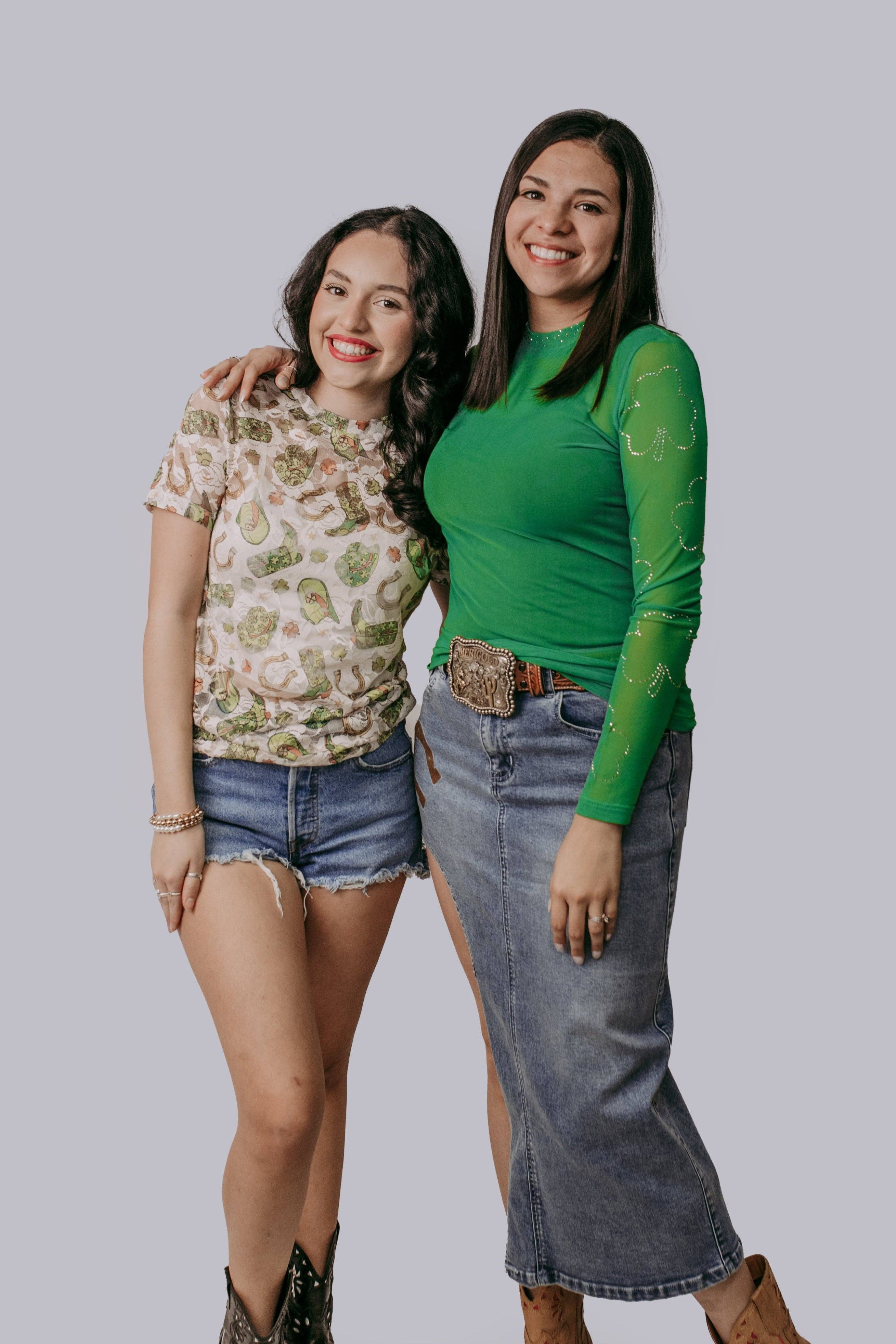 Lucky Rhinestones Mesh Top